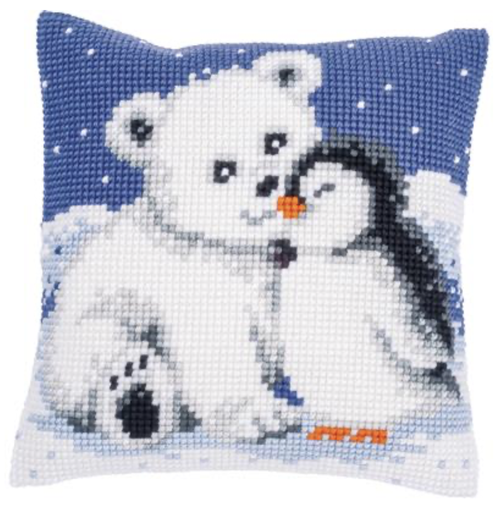 Kruissteekkussen kit Ijsbeer en pinguin
