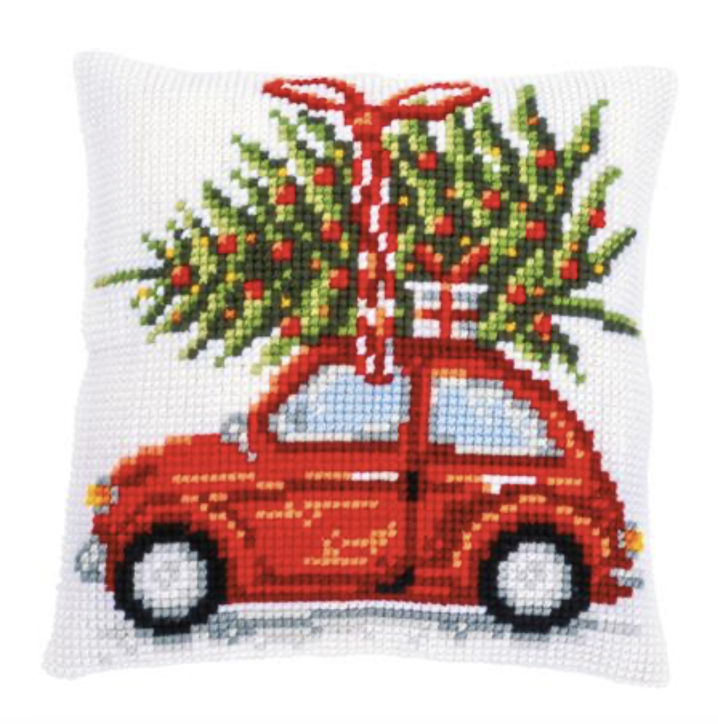 Kruissteekkussen kit Kerstauto