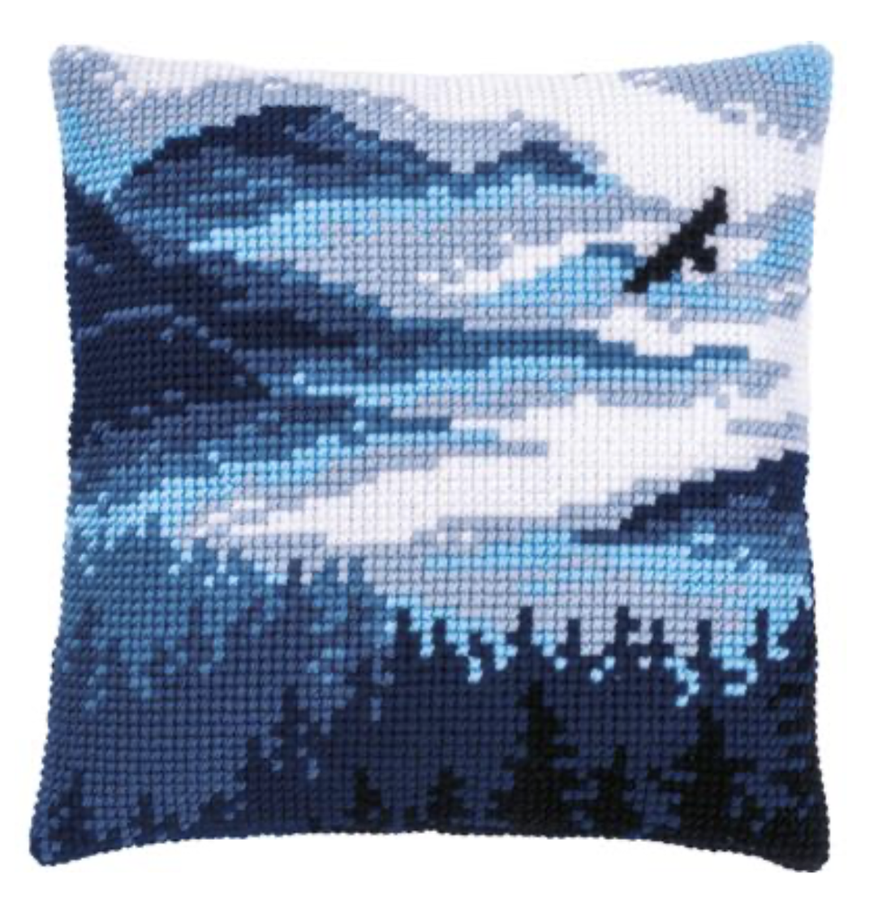 Kruissteekkussen kit Blauw landschap