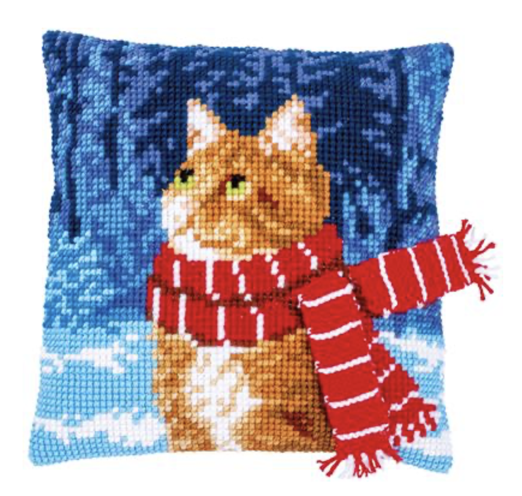 Kruissteekkussen kit Kat met sjaal