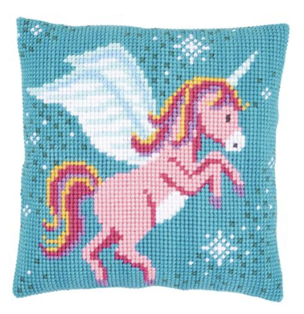 Kruissteekkussen kit Roze eenhoorn