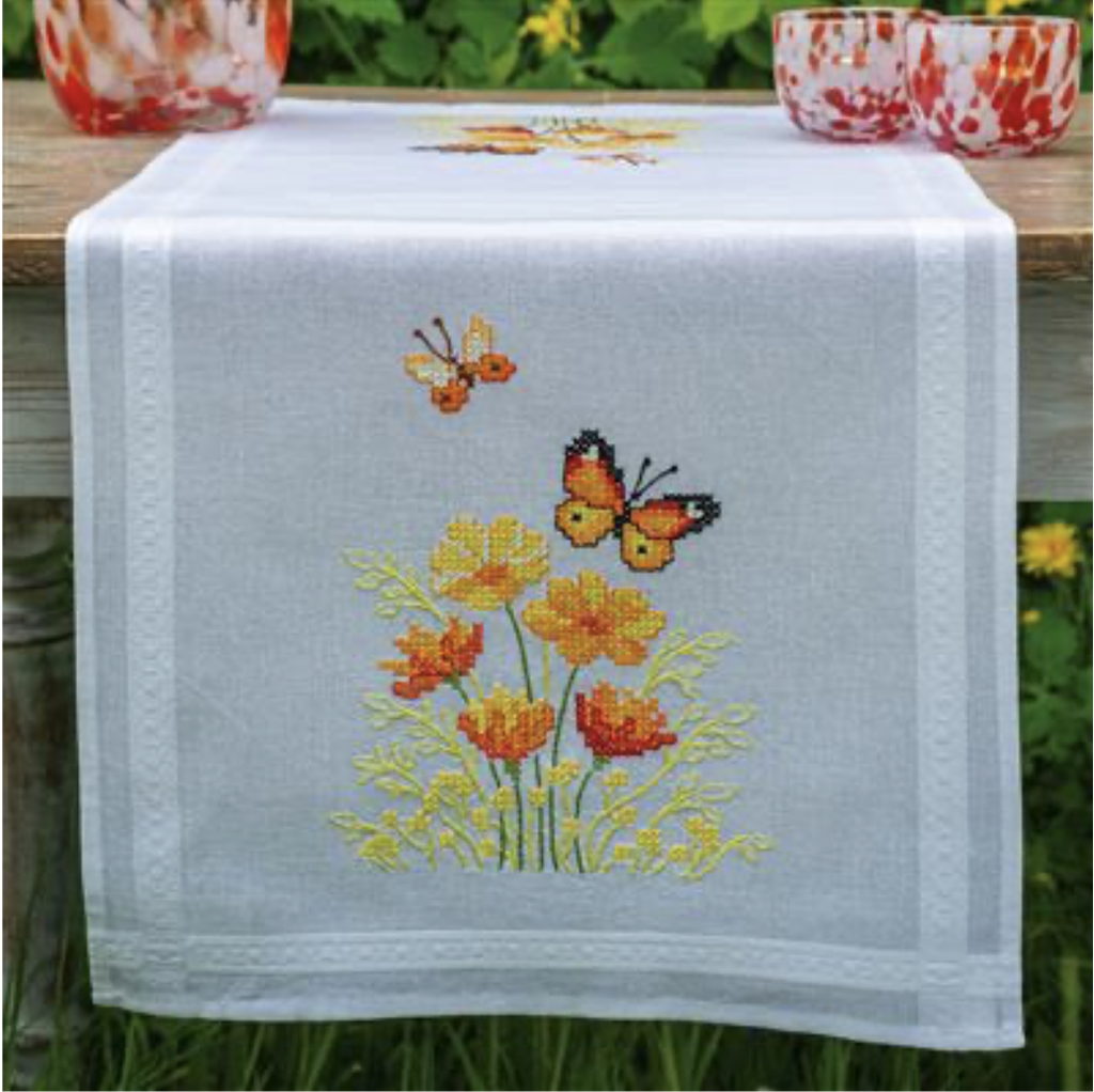 Loper kit Oranje bloemen en vlinders