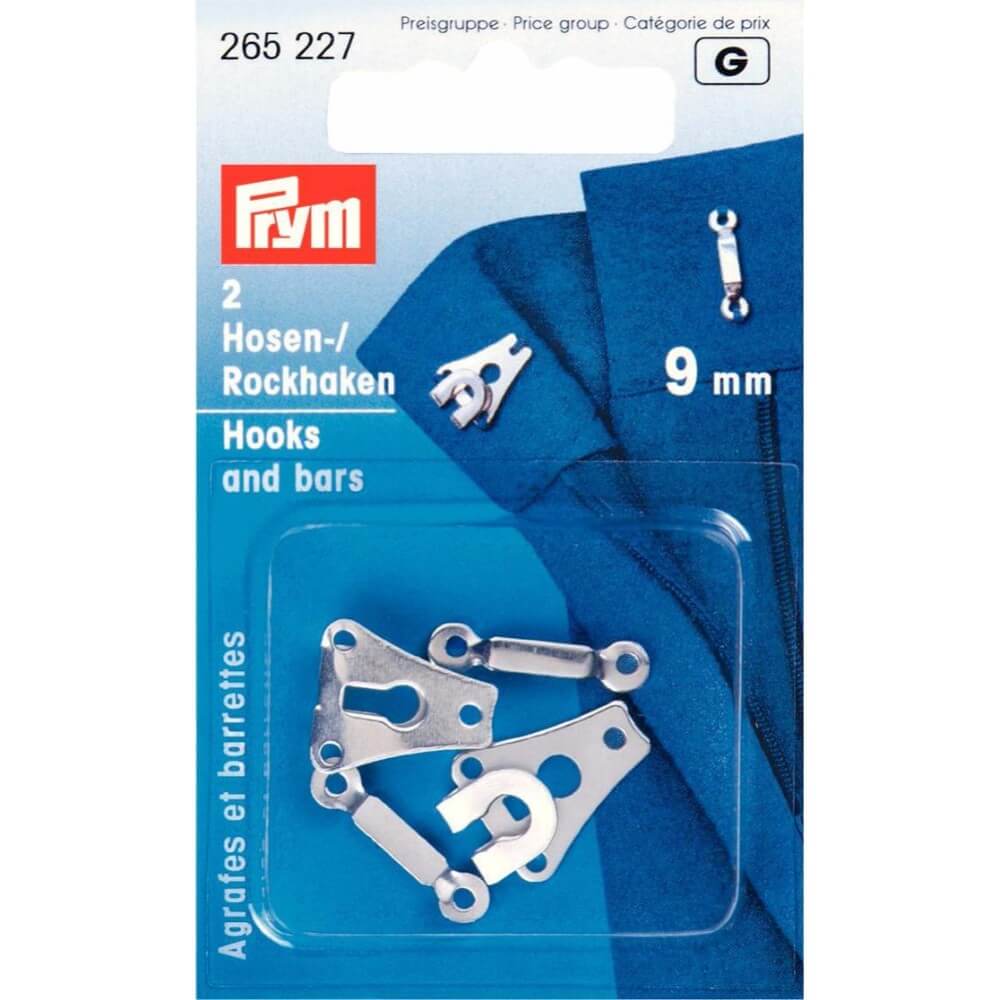 Prym Broek- en rokhaken met staven 9mm zilver - 2st