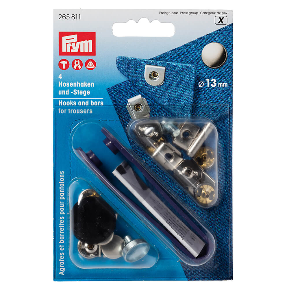 Prym Broekhaken en -staven 13mm zilver-brons - 4st