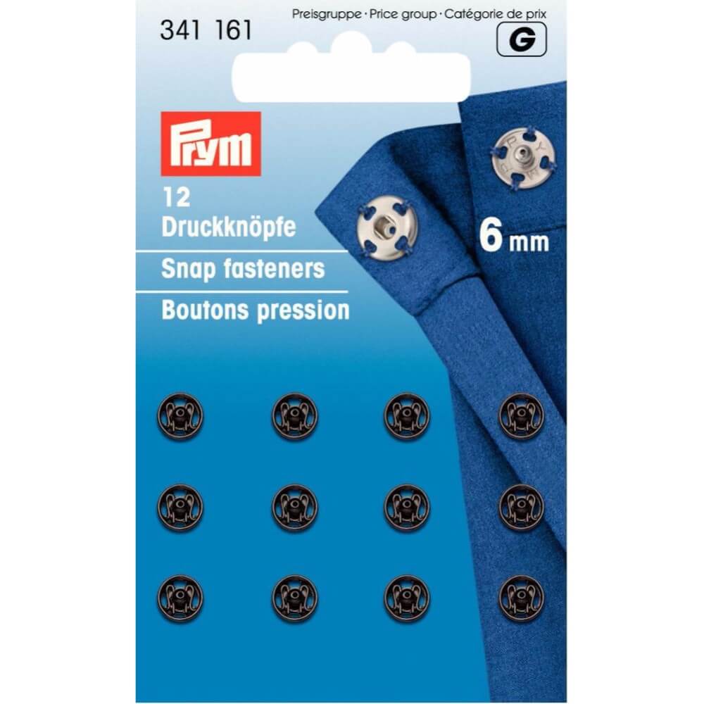 Prym Aannaaidrukknoop messing 6mm zwart - 