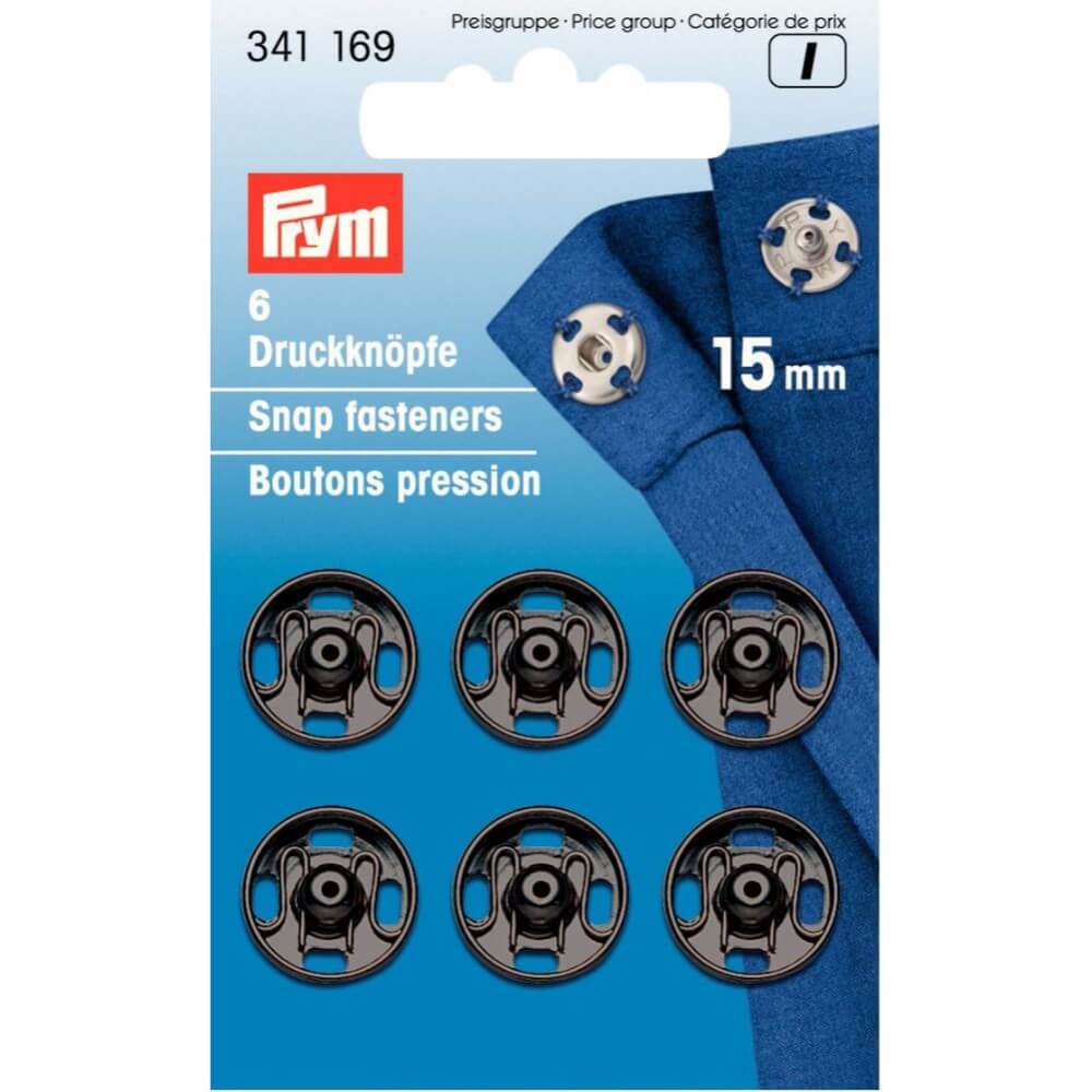 Prym Aannaaidrukknoop messing 15mm zwart - 6st