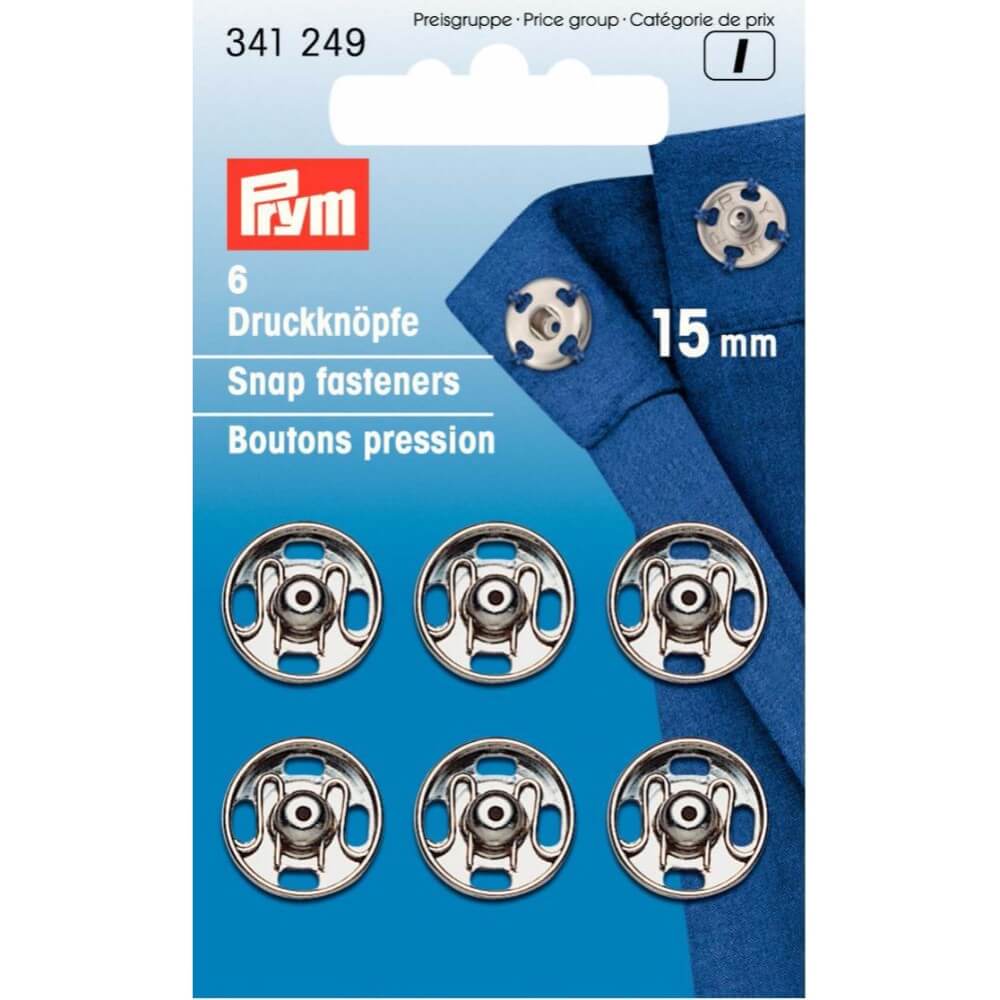 Prym Aannaaidrukknoop messing 15mm zilver - 6st