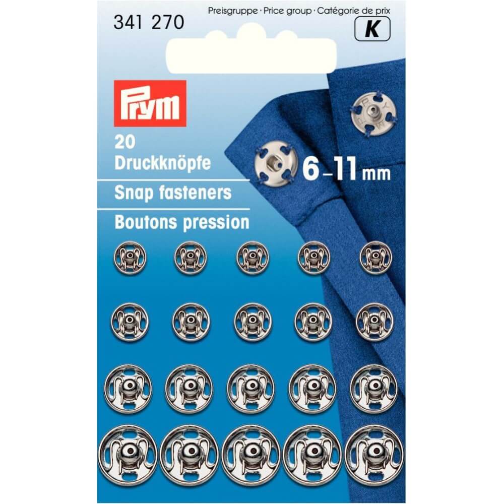 Prym Aannaaidrukknoop messing ast. 6.0-11mm zilver - 20st