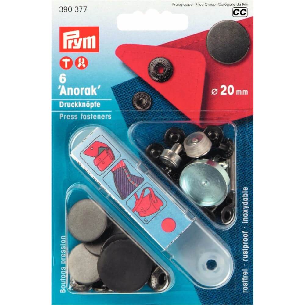 Prym Naaivrijdrukknoop Anorak Design Effen 20mm zwart - 6s