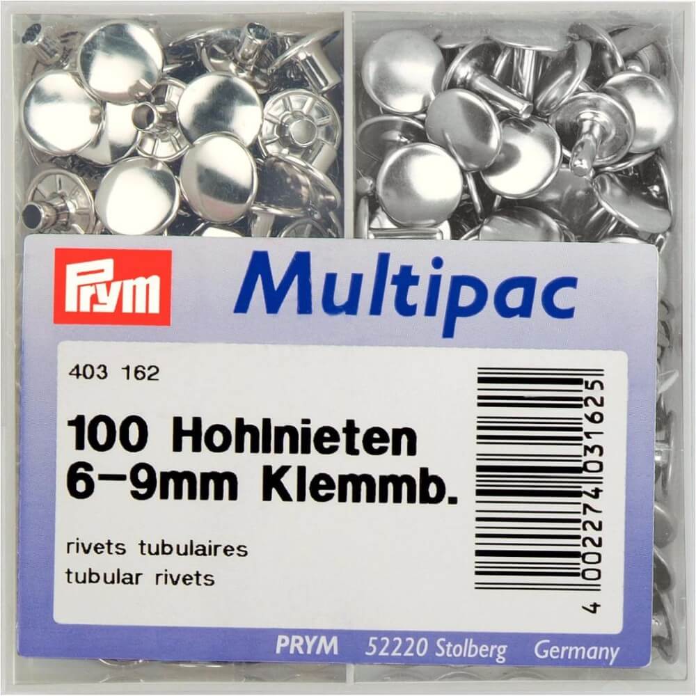 Prym Holle nieten materiaaldikte 6-9mm zilver - 100st