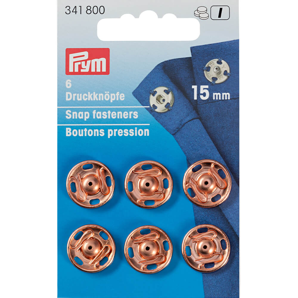 Prym Aannaaidrukknoop messing 15mm roségoud - 6st