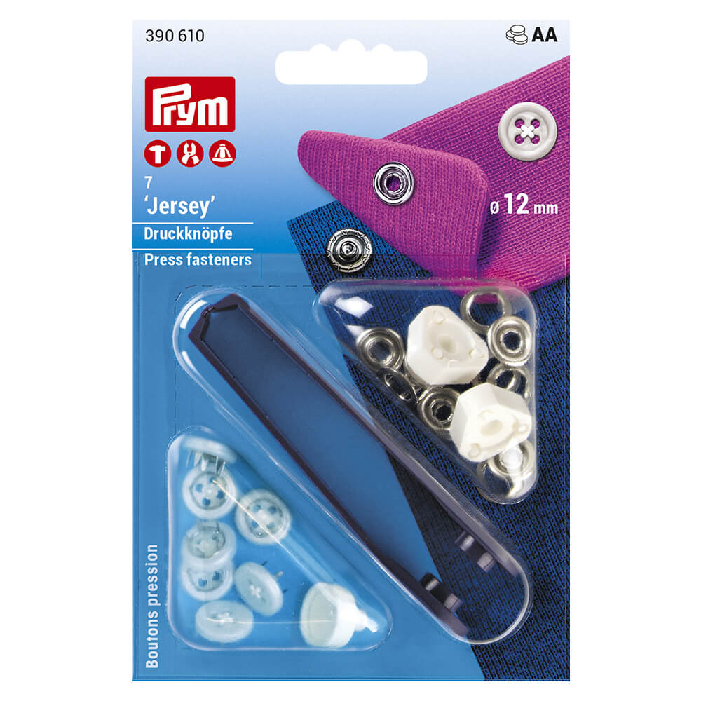 Prym Naaivrijdrukknoop jersey 12mm wit - 7st
