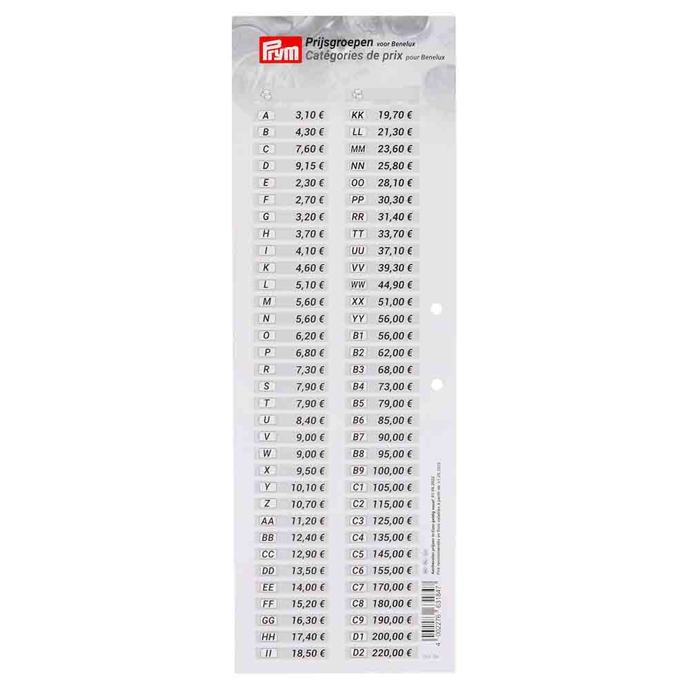 Prym Prijsgroepen bord Benelux 09-2022 - 1st