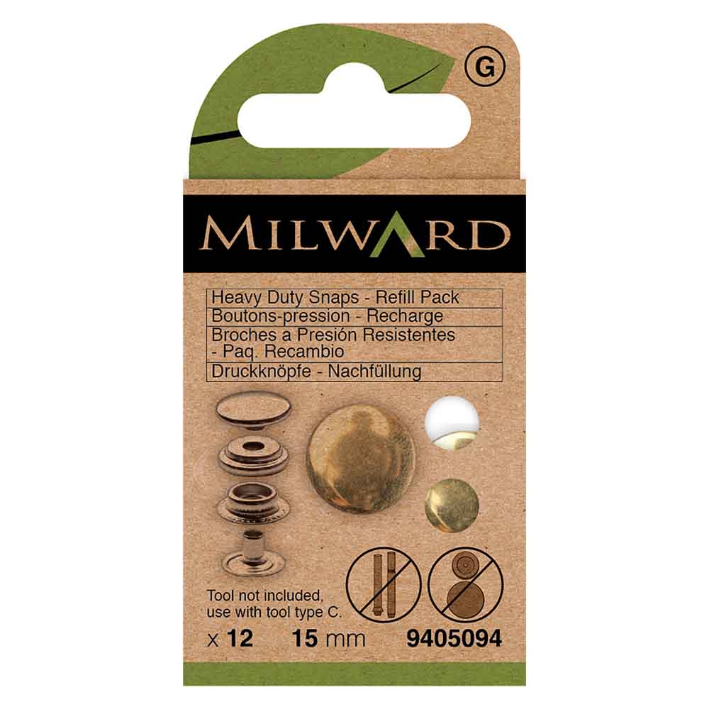 Milward Naaivrijdrukknoop heavy duty goud 15mm - 12st