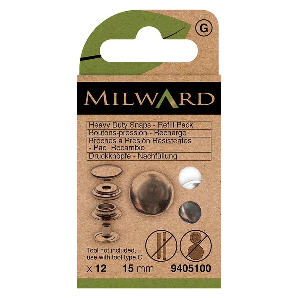 Milward Naaivrijdrukknoop heavy duty nickel 15mm - 12st