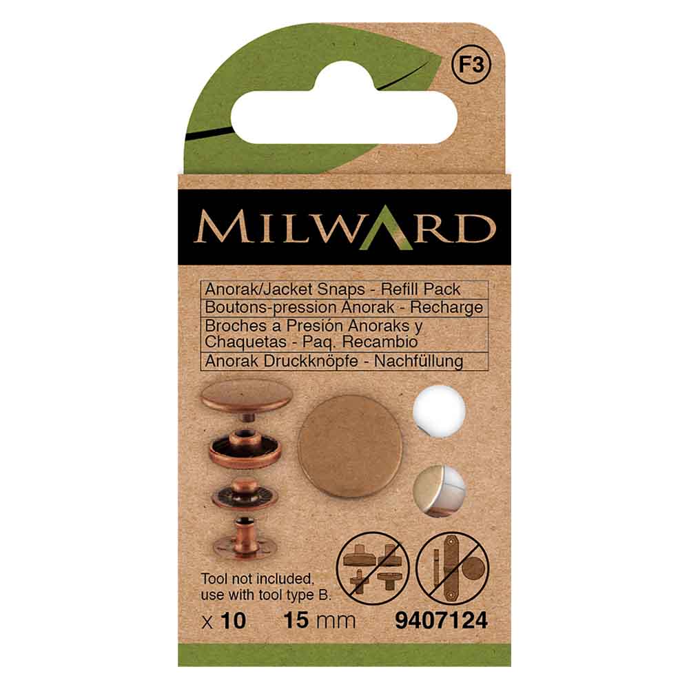 Milward Naaivrijdrukknoop Anorak ant. messing 15mm - 10st
