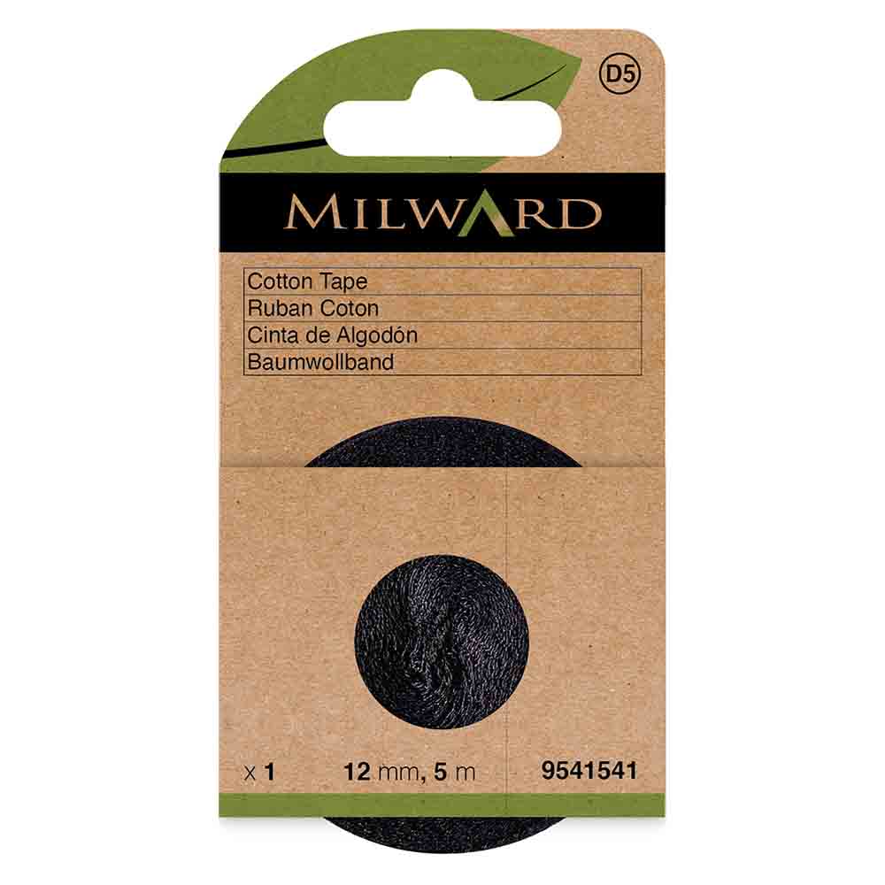 Milward Katoenband 12mm zwart - 5m