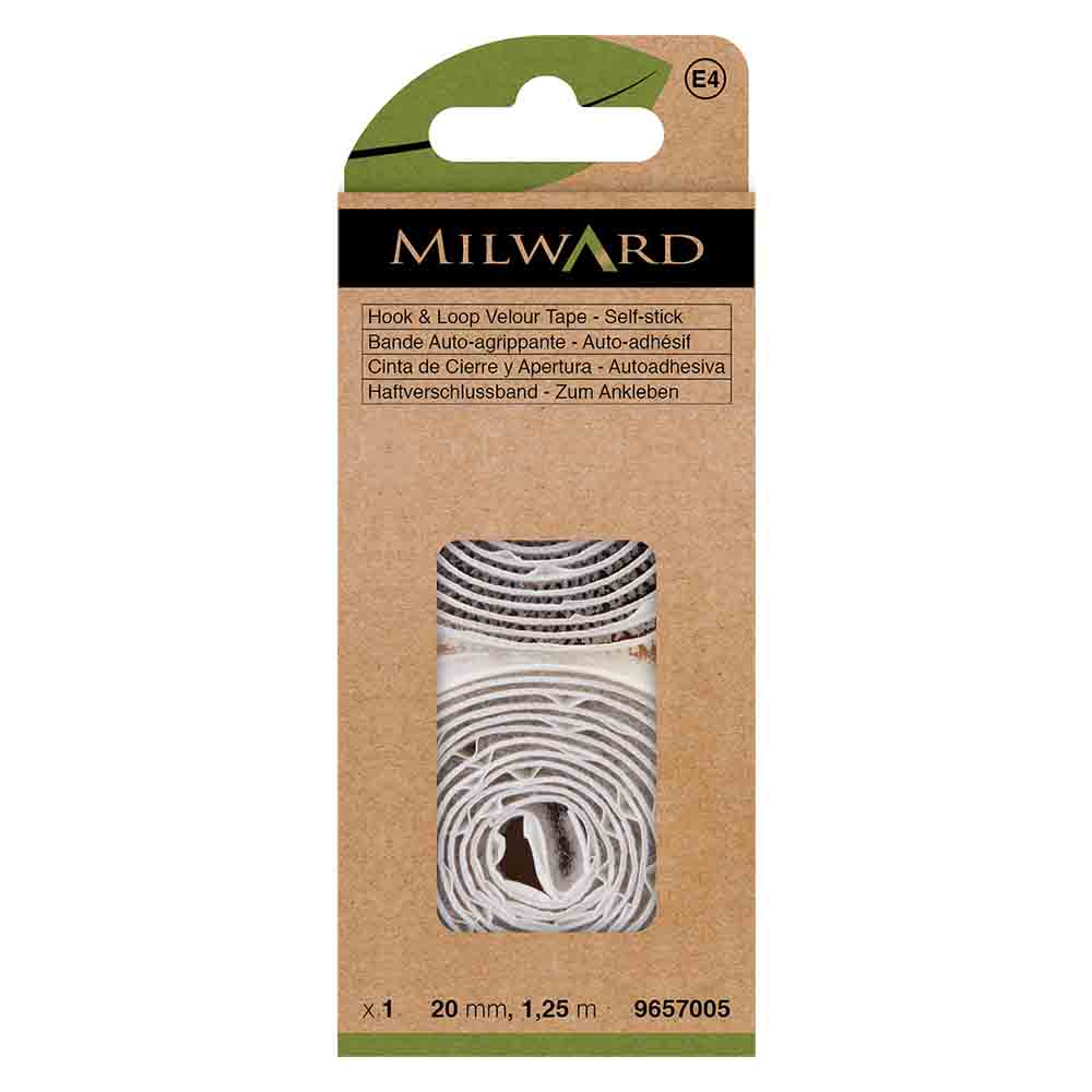 Milward Klittenband zelfklevend wit 20mm - 1,25m