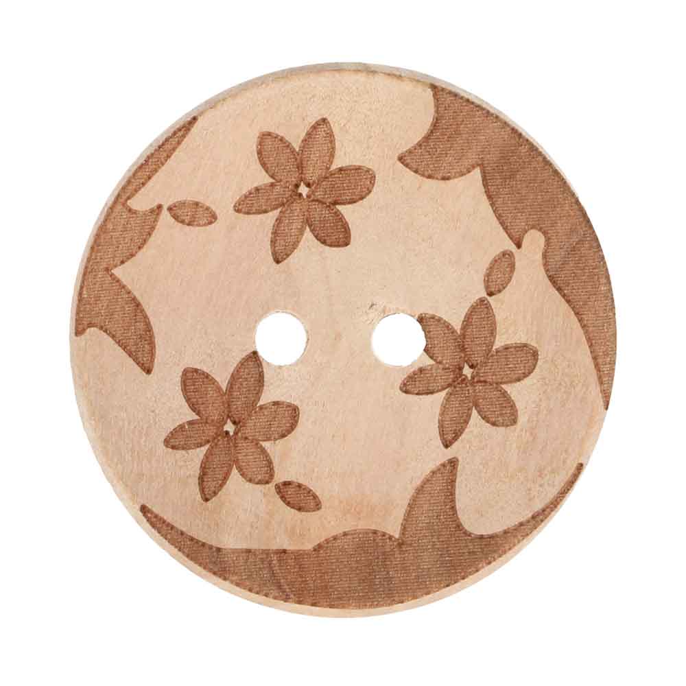 Houten laser knoop 3 bloemen maat 54 34mm - 2