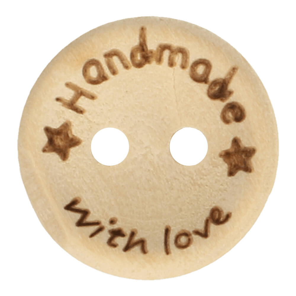 Houten knoop handmade with love maat 24 - 15mm