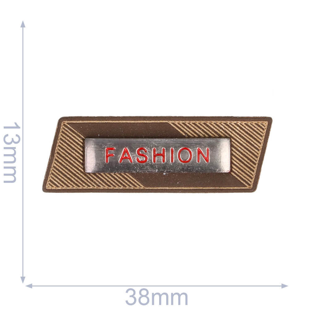Label fashion 38x13mm bruin - 5st