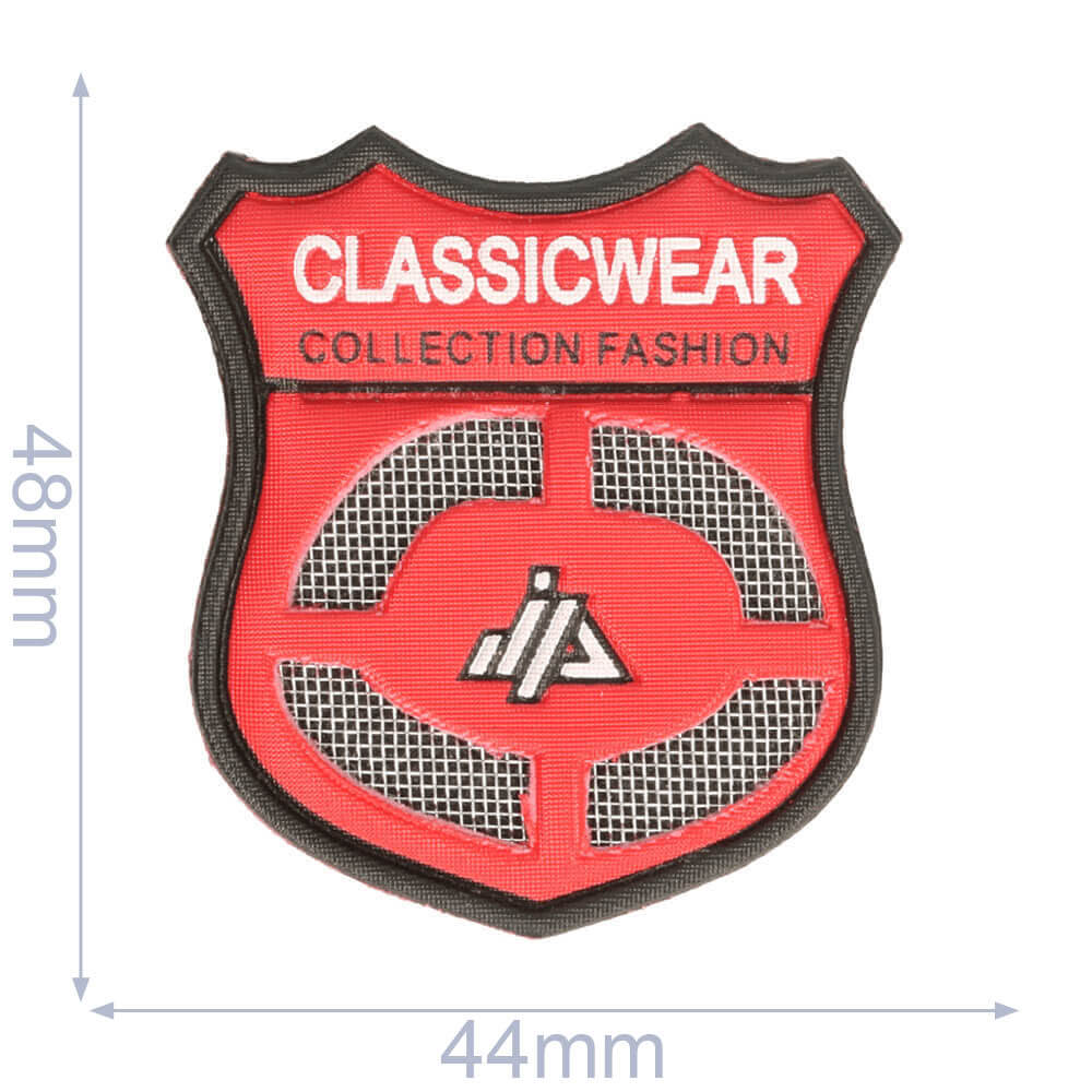 Label claszilvercwear 44x48mm rood - 5st
