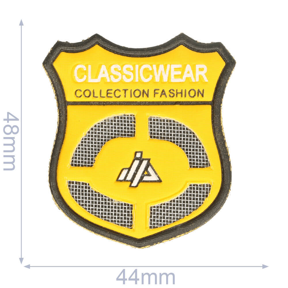 Label claszilvercwear 44x48mm geel - 5st