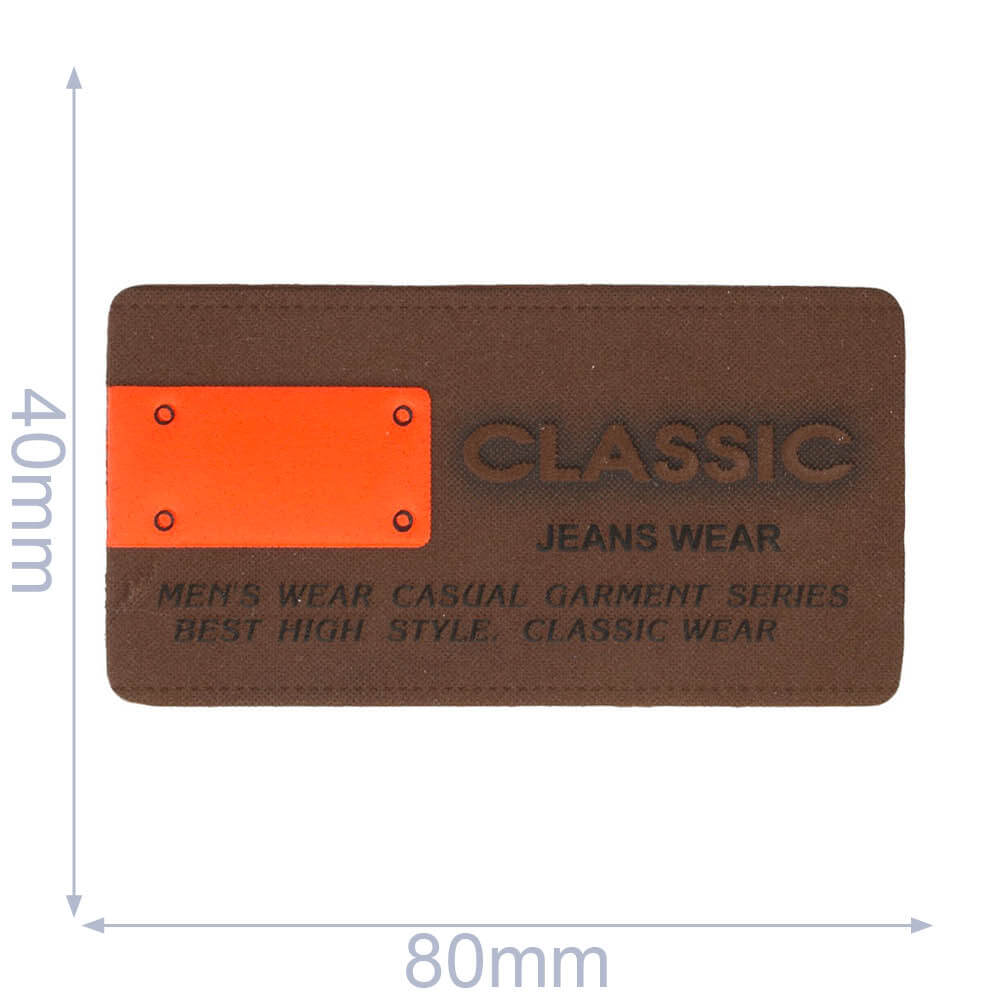 Label claszilverc jeans wear 80x40mm bruin - 5st