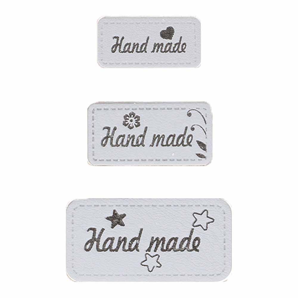 Opry Skai-leren labels handmade grijs - 5x3st