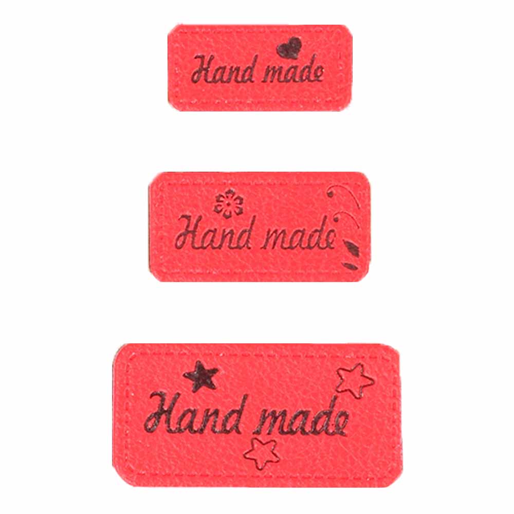 Opry Skai-leren labels handmade rood - 5x3st