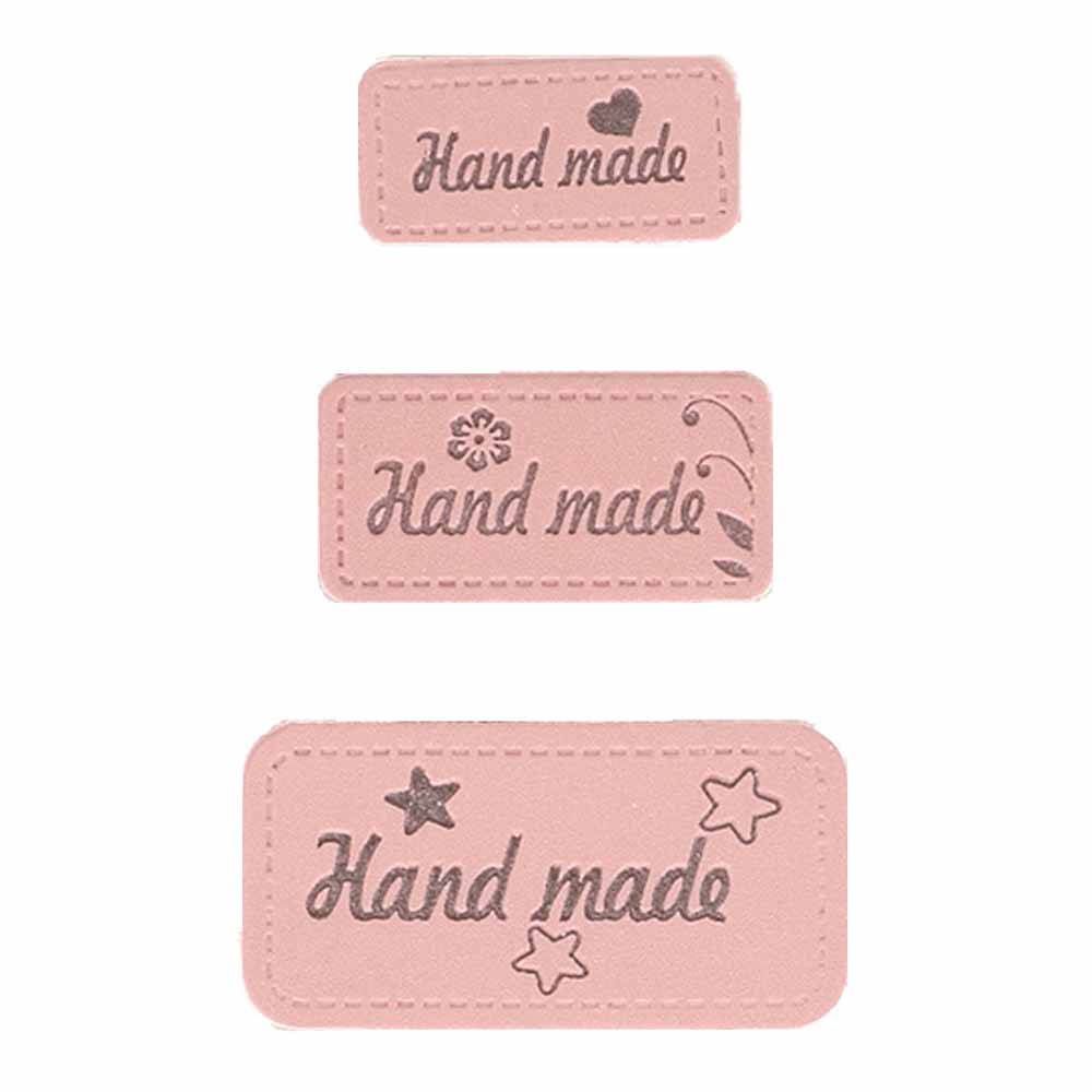 Opry Skai-leren labels handmade roze - 5x3st