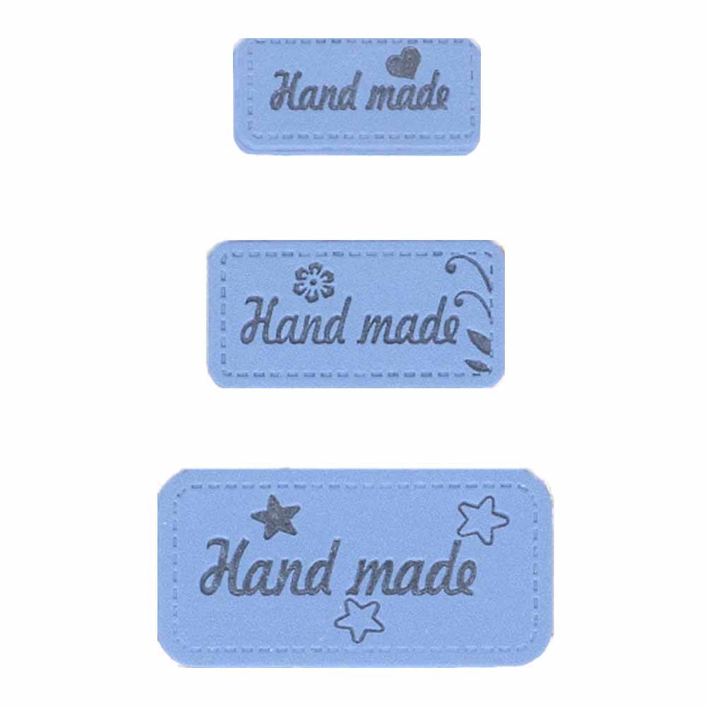 Opry Skai-leren labels handmade lichtblauw - 5x3st