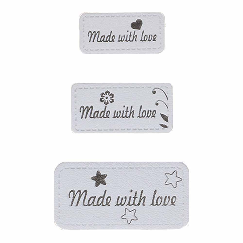 Opry Skai-leren labels made with love grijs - 5x3st