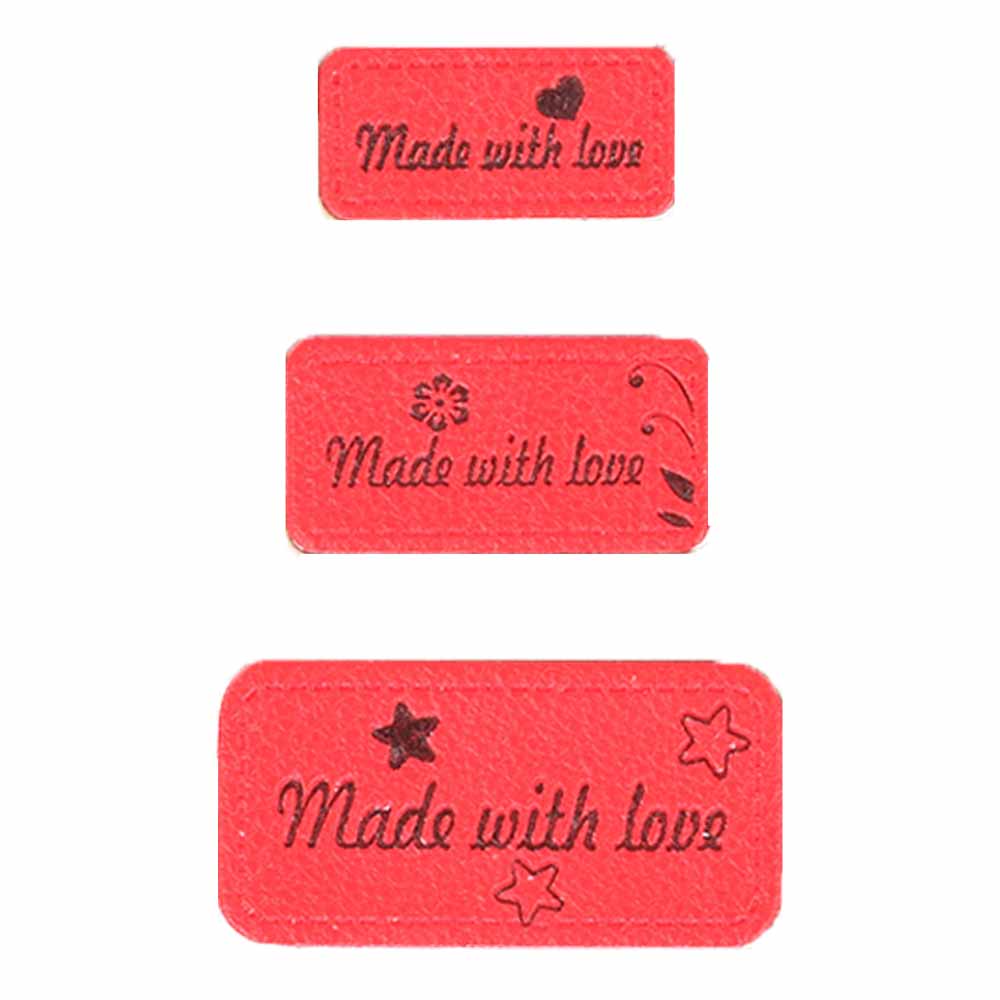 Opry Skai-leren labels made with love rood - 5x3st