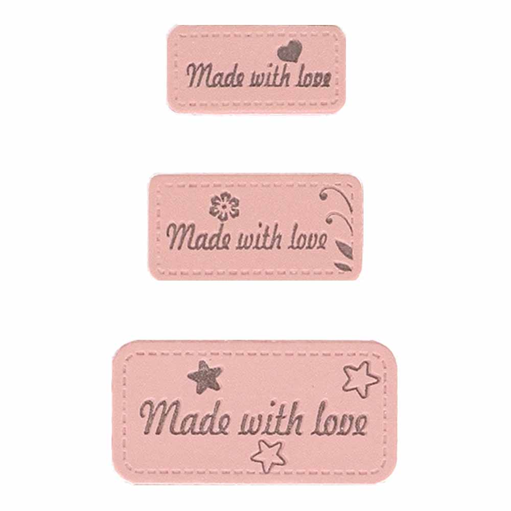 Opry Skai-leren labels made with love roze - 5x3st