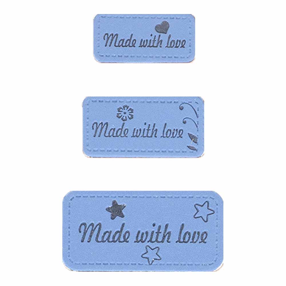 Opry Skai-leren labels made with love lichtblauw - 5x3st