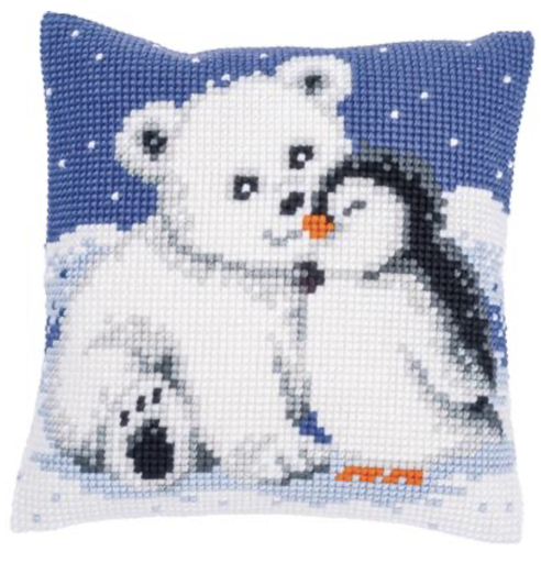 [PN-0000785] Kruissteekkussen kit Ijsbeer en pinguin