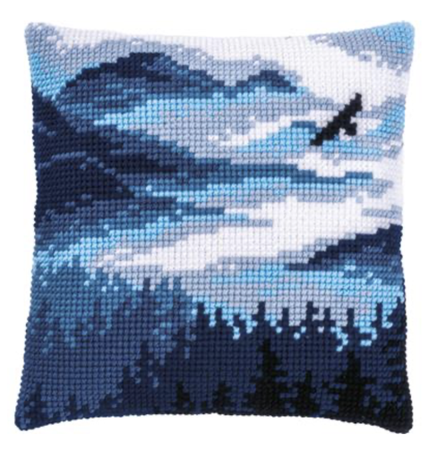 [PN-0201595] Kruissteekkussen kit Blauw landschap