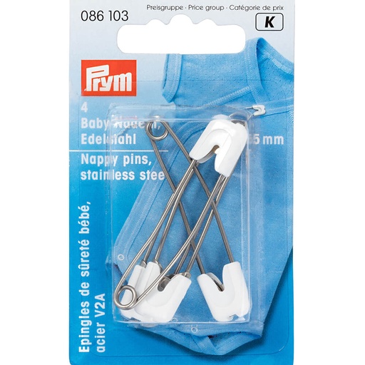 [86103] Prym Babyveiligheidsspeld roestvrij staal 55mm wit - 4st