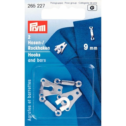 [265227] Prym Broek- en rokhaken met staven 9mm zilver - 2st