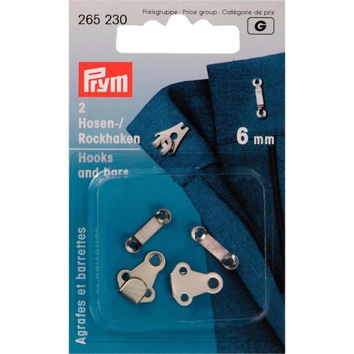 [265230] Prym Broek- en rokhaken met staven 6mm zilver - 2st