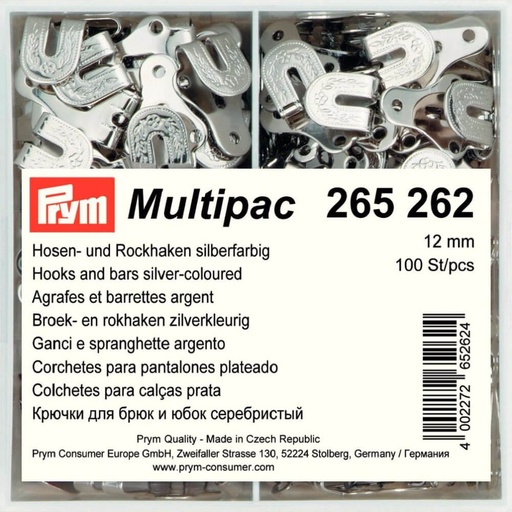 [265262] Prym Broek- en rokhaken met staven 12mm zilver - 100st