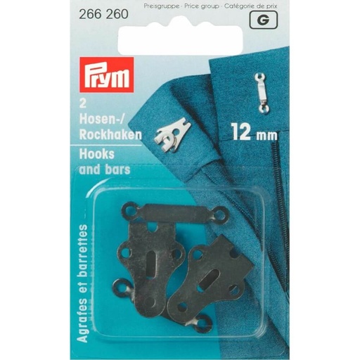 [266260] Prym Broek- en rokhaken met staven 12mm zwart - 2st