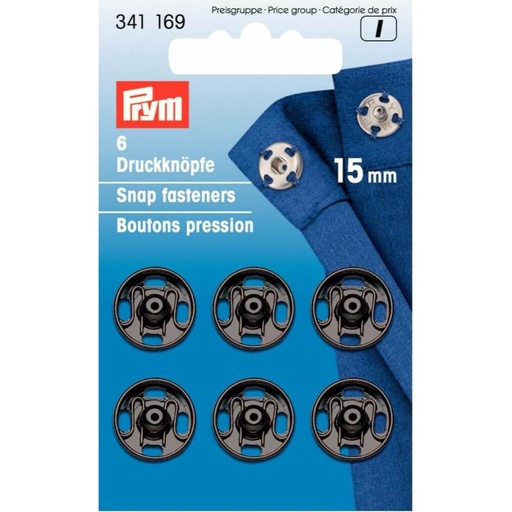[341169] Prym Aannaaidrukknoop messing 15mm zwart - 6st