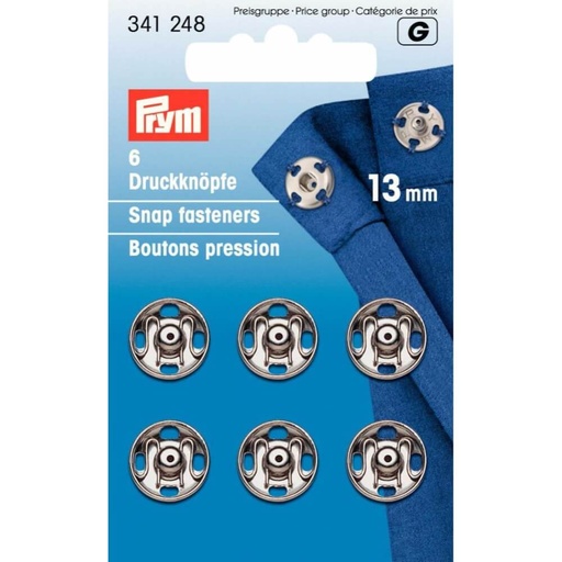 [341248] Prym Aannaaidrukknoop messing 13mm zilver - 6st