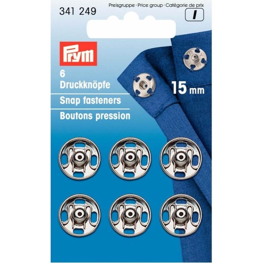 [341249] Prym Aannaaidrukknoop messing 15mm zilver - 6st