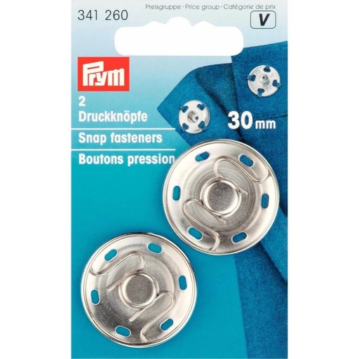 [341260] Prym Aannaaidrukknoop messing 30mm zilver - 2st