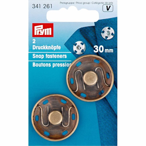 [341261] Prym Aannaaidrukknoop messing 30mm oudmessing - 2st