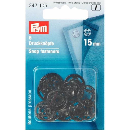 [347105] Prym Aannaaidrukknoop kunststof rond 15mm zwart - 6st