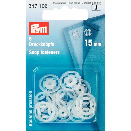 [347106] Prym Aannaaidrukknoop kunststof rond 15mm trans. - 6st